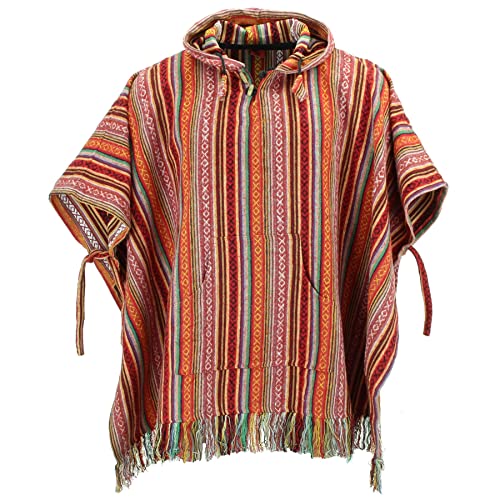 LOUDelephant - Poncho con capucha estilo mexicano Gheri 100 % tejido de algodón, rojo anaranjado, Taille unique