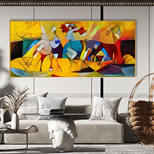 Picasso Arte de graffiti moderno Decoración del hogar Cuadros de arte de pared enmarcados abstractos para sala de estar Obra de arte famosa grande moderna 60x130cm (24x52in) con marco