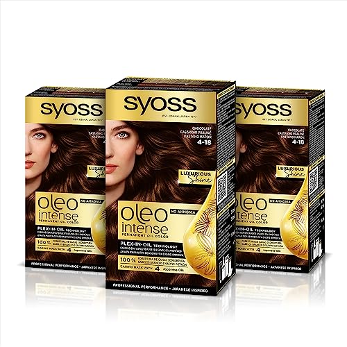 Syoss Oleo Intense - Tinte 4-18 Chocolate – Coloración permanente Sin Amoníaco – Cobertura profesional de canas – Resultados de peluquería (Pack De 3)