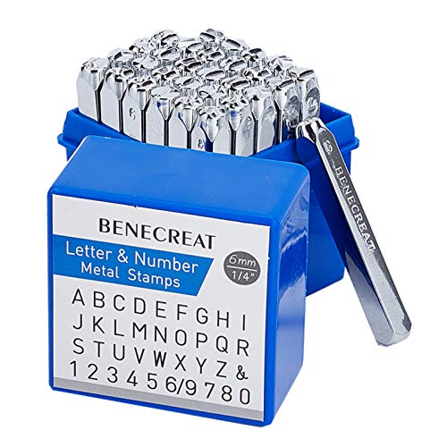 BENECREAT 36 Pack (6mm) Sellos de Letras y Números Herramientas Estampadas de Metal Perforado - Material de Acero de Carbono Duro Galvanizado para Perforación Metal, Joyería, Cuero
