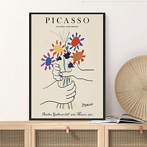 YRZYT Picasso Poster Abstracto Ramo De Flores Pinturas Famosos Obra De Arte ExposicióN Lienzo Cuadros Picasso Pared Arte Vintage Poster para Sala EstéTica Dormitorio Decoracion