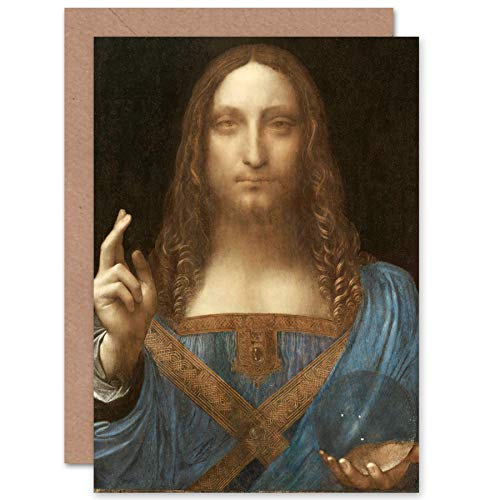 Da Vinci Salvator Mundi World Saviour Jesus Fine Art Greeting Card Plus Envelope Blank Inside Mundo