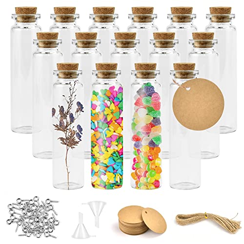 REFORUNG 40 PCS Mini Botellas de Vidrio 20ml Botellas de Vidrio Pequeñas con Tapa Frascos de Cristal con Tapa de Corcho Botellas de Cristal Decorativas Pequeñas con Etiqueta Cordel para Hogar Fiesta