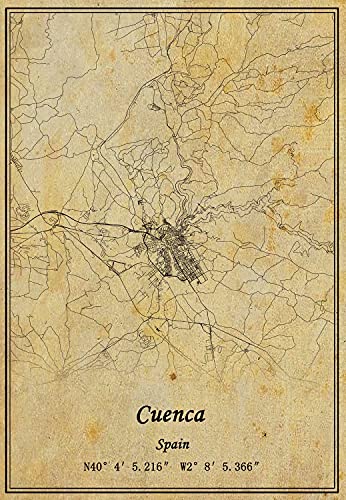 Kaisrlse Póster de mapa de Cuenca de España en lienzo, estilo vintage, sin marco, decoración de regalo, 11 x 14 pulgadas