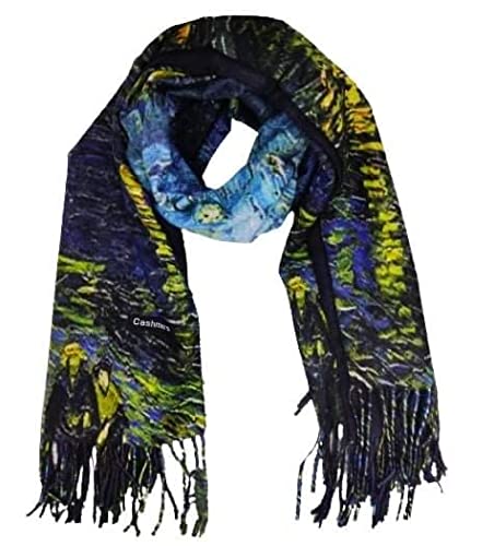 Goods4good Bufanda/pañuelo/Fular elegante para mujer, de viscosa para otoño/invierno,con tacto suave y dibujo de las pinturas de Van Gogh, Klimt, Picasso. (Azul 2)