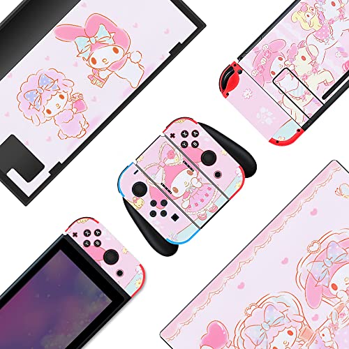 BelugaDesign Anime Switch Skin | Calcomanía de vinilo | Lindo juego de animales japoneses de dibujos animados pastel compatible con consola Nintendo Switch, Joy-Con, Dock (melodía rosa)