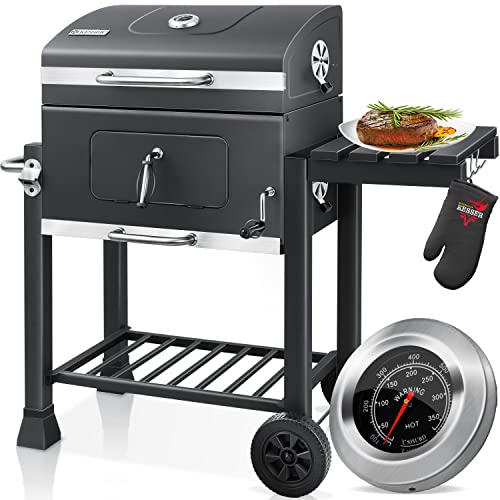 KESSER® Grill, Carro de Parrilla de carbón XXL con Tapa, Ruedas, Mango de Acero Inoxidable, Rejilla y termómetro, Carro de Parrilla de carbón Grande, Barbacoa, Camping, terraza, jardín, Gris