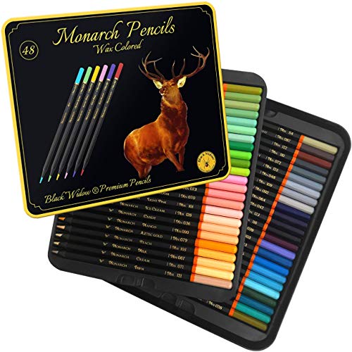 Black Widow Lápices de colores adultos - 48 lápices de colores con pigmentos intensos y fáciles de mezclar - Los mejores lápices de colores para libros para colorear y dibujos para adultos