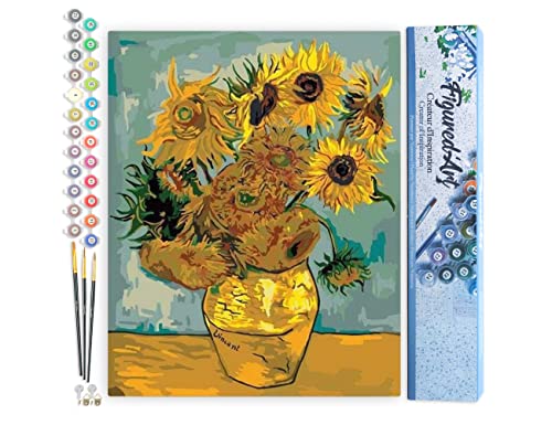 Figured'Art Pintar por Numeros Adultos Van Gogh - Girasoles - Manualidades pintura acrilica Kit Cuadro DIY completo - 40x50cm sin bastidor