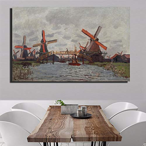 FLeage Impressionis Artista Claude Monet Molino de viento cerca de Zaandam Paisaje Lienzo Pintura Arte de la pared para la decoración de la habitación - Sin marco 50x90cm