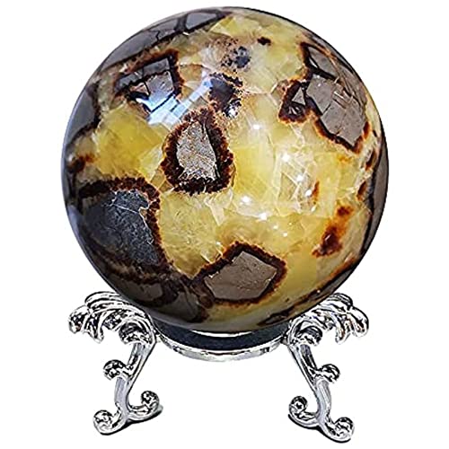 Esfera de bola de cristal natural con soporte de metal, espécimen de adorno de bola de cuarzo de roca de tortuga, esfera de bola de piedra preciosa, escultura de bellas artes, piedra de Reiki,1.2 YU