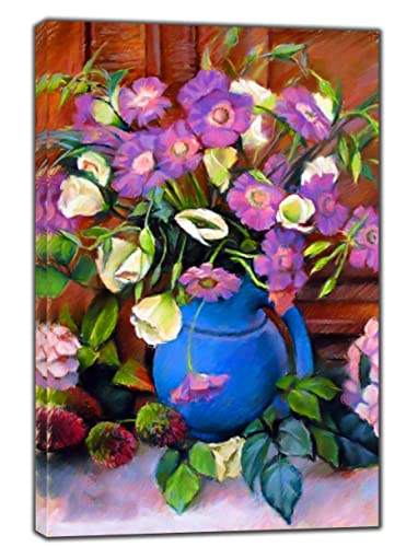 LUPPIO Decoracion Hogar Impresión de Cuadros de flores de mezcla de color púrpura y blanco sobre lienzo arte de pared Decoracion del hogar 50x70cm x1 Sin Marco