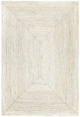 HAMID Alfombra Yute Alhambra Color Semi Blanco, Alfombra 100% Fibra de Yute, Tejida a Mano, Alfombra de Salón, Pasillo, Dormitorio, (200x300cm)