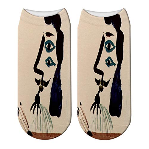 LWHRKSJC Calcetines cortos 3D Calcetines de pintura abstracta de Picasso impresos en 3D, calcetines cortos de tobillo con rostro de Picasso para mujer