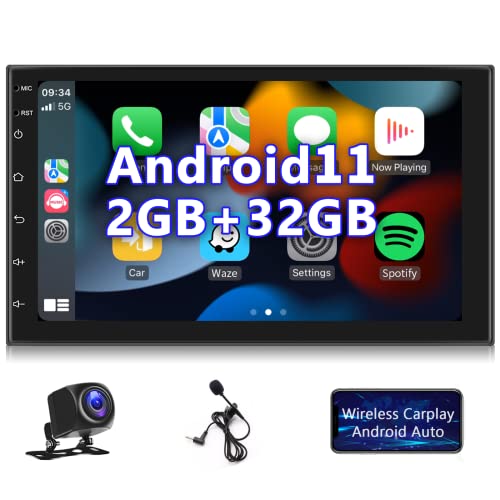 Android 11 2GB 32GB Radio Wireless Carplay Android Auto Radio Coche 2 DIN Pantalla Táctil 7 Pulgadas Navegación GPS/HiFi/Bluetooth/WiFi/FM RDS Radio/Mandos Volantes/Cámara Visión Trasera Autoradio