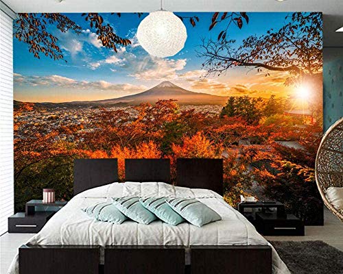 YIERLIFE 3D Tela no tejida Mural de papel pintado Pared Paisaje de montaña Fuji en otoño en Japón Múltiples tamaños y estilos, Papel Tapiz Fotomural 3D Fondo De Autoadhesivo Moderna Murales Fotográfic
