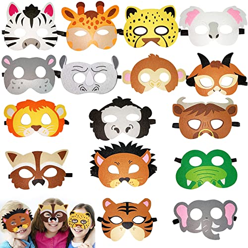 Mascarillas de animales para niños Fieltro, 16 máscaras Máscaras de fieltro para niños, Máscaras de animales, Máscaras de fiesta para niños, Máscaras de cumpleaños, Máscaras para niños