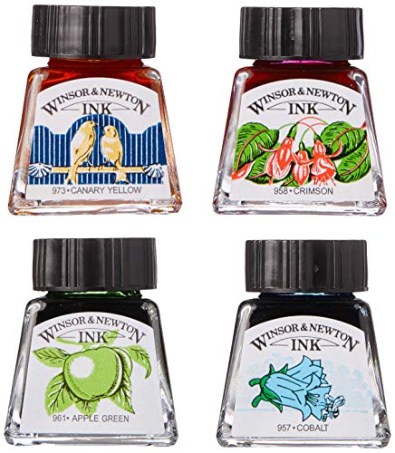 Winsor & Newton Tinta para Dibujo Drawing Ink- Set de 4 tintas, Tonos vibrantes