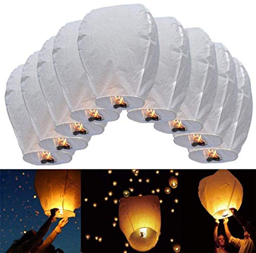 JRing Farolillos Voladores, 10 Piezas Linternas de Papel de Vuelo Chino Lámparas de Velas de la Vela para la Navidad, víspera de Año Nuevo, fFesta del Deseo y Bodas/Blanco