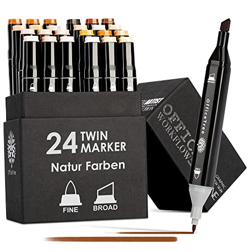OfficeTree Set con 24 Marcadores de Fibra Touch Twin Marker - Tono de Piel - para Diseño, Bocetos, Ilustraciones, Dibujo