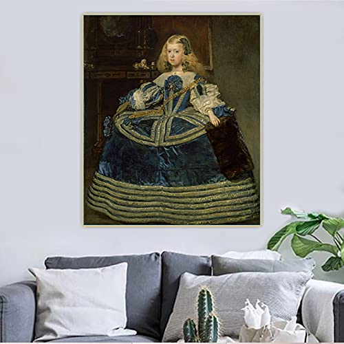 Diego Velázquez《Infanta Margarita Teresa en un vestido azul》Póster de pintura al óleo sobre lienzo Cuadro de arte de pared Decoración del hogar 70x90cm Sin marco