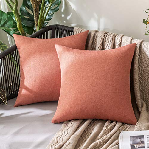 MIULEE Funda Cojines Exterior Impermeable de Lino Fundas de Almohadas Suave de Sofá Almohadas Decorativas para Salón Cama Silla Habitacion Oficina Dormitorio Lumbar 40x40 cm 2 Piezas Rojo Coral