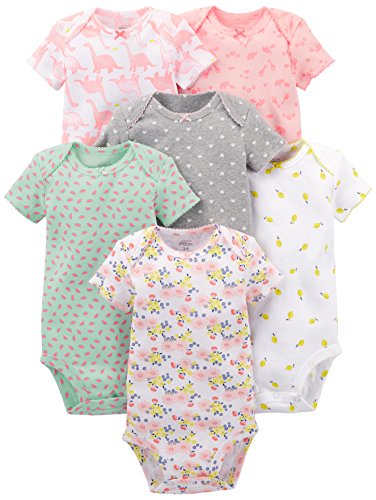 Simple Joys by Carter's Body de Manga Corta Bebé Niña, Pack de 6, Animal/Dinosaurio/Fruta/Floral, 3-6 Meses