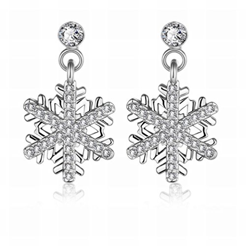 YZQ Pendientes de Personalidad Creativa,Dise?o de Modelado de Copo de Nieve Romántica de Moda Sra. Sra. Pendientes de Platino/Acero Inoxidable/Antialérgico / Destello de Plata/Diamantes,UN