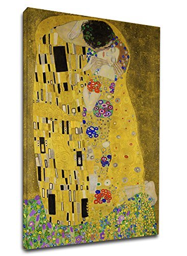 Cuadro Klimt El Beso (Amantes) -Gustav Klimt The Kiss (Lovers) Marco Lienzo (Cuadro con Marco DE Madera, CM 85X130)
