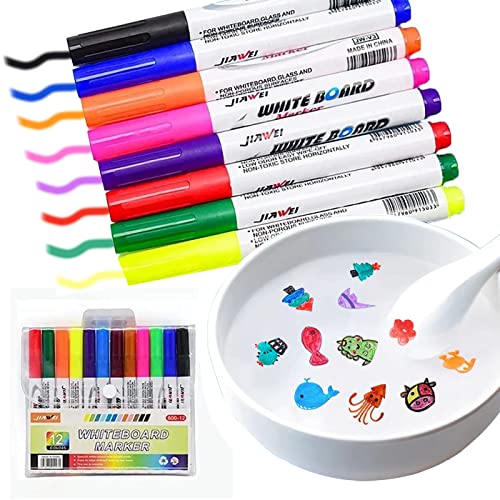 12 bolígrafos mágicos de pintura al agua, bolígrafo flotante, pinceles de acuarela que pueden nadar en el agua después de pintar, marcadores flotantes de agua, lavables en seco para niños