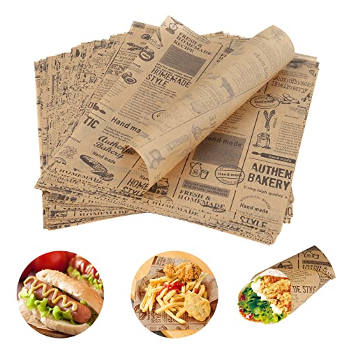 XiYee 100Pcs Papel Encerado para Alimentos, 25 x 25cm Impermeable Papel de Hornear, Antiadherente Papel Envolver Alimentos para Bocadillo Hamburguesas Pasteles Pizza Sándwiches (A)