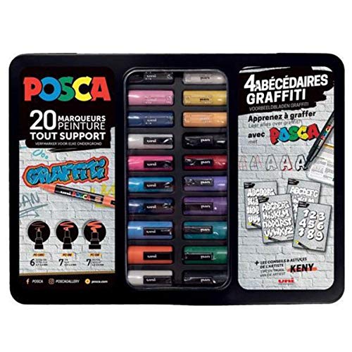 POSCA - Maletín de Grafiti, con 20 rotuladores, de punta surtida, Colores clásicos