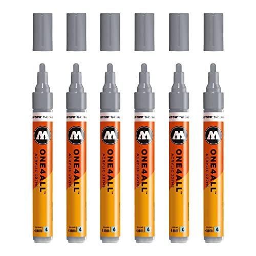 Molotow One4All 227HS - Rotuladores acrílicos (4,0 mm de grosor, de alta cobertura y permanente, resistente a los rayos UV, para casi todas las superficies), 6 unidades de color 203 gris frío pastel