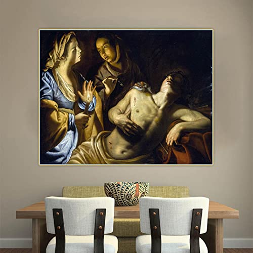 SDVIB Artemisia Gentileschi San Sebastián atendido por Irene Lienzo Pintura al óleo Imagen Póster Decoración para el hogar Impresiones en lienzo 50x70cm Sin marco