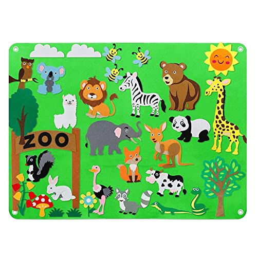 Proumhang 32 piezas Juego de Tablero de Cuentos de Fieltro de Animales del Zoo,Cuentos Preescolares Temáticos del Zoo,Regalo para niños pequeños 103cm x 75cm