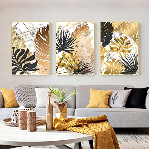 HMXQLW Lienzo de hojas doradas de hojas de palma, imágenes doradas, imagen para sala de estar, dormitorio, cuadro moderno, decoración del hogar, impresiones artísticas sin marco (A, 3 x 50 x 70 cm)