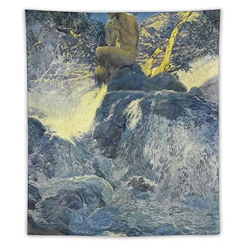 Pintor e ilustrador americano Maxfield Parrish Pan by A Stream Póster retro tapiz de poliéster para pared, impresión de regalo, pintura de imagen, tapices de arte para dormitorio, decoración del