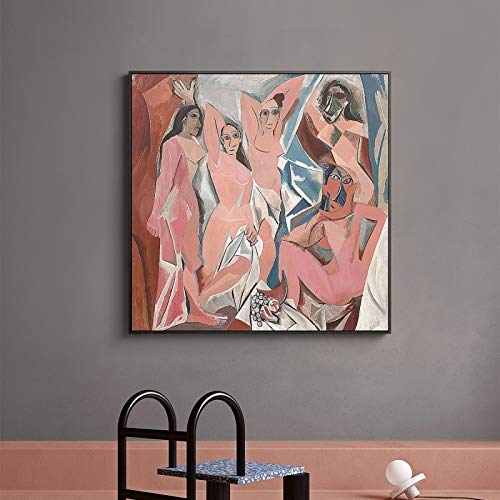 PYROJEWEL Picasso Les Demoiselles d'Avignon Pinturas en lienzo Impresiones de arte de pared Reproducciones de obras de arte famosas Picasso Impresiones en lienzo 50x50cm Marco