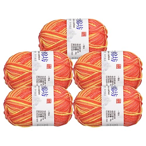 sourcing map Hilo de mezcla de algodón, paquete de 5 hilos suaves de 1.76 onzas para tejer y hacer ganchillo, color naranja y rojo