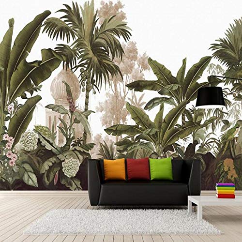 Mural de pared personalizado Papel de pared pintado a mano Selva tropical Hojas de plátano Sala de estar Sofá Grandes murales Papel tapiz Decoración para el hogar