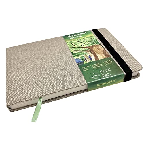 tumuarta Cuaderno de acuarela, 14X21 cm, papel de 300 g/m² con un 25% de algodón, prensado en frío, con 24 hojas y 48 páginas de papel de acuarela