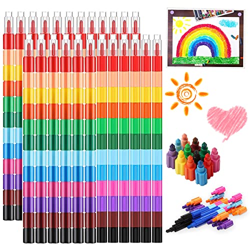 24 Piezas Lápices De Colores Apilables Para Niños,Ceras para Niños con 12 Colores en Cada Bolígrafo,Crayones de Ceras de Colores Apilables,Multicolor Lápices Cera Juguetes Pequeños