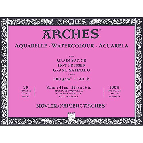 Arches Aquarelle 100% Satin 300g Bloc Encolado 4L 31x41 20 hojas Blanco Natural