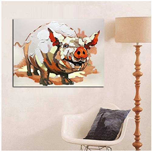 Cuadro en lienzo Pintado a mano decoracción Imágenes Arte moderno de la pared en lienzo Animal Cerdo Pintura al óleo Cerdo para la decoración de la habitación 50x60 cm / 19.7 