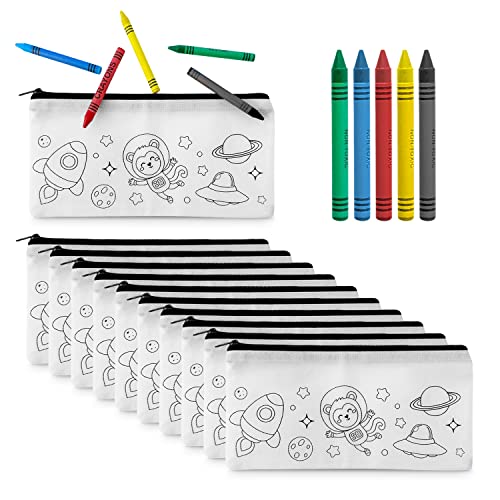 Estuches para Colorear Infantiles | Lote de 15 estuches + 15 Kits de 5 Ceras de Colores | Regalos cumpleaños niños | Material educativo infantil para colegios (15)