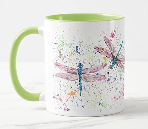 Vixar Libélula libélula acuarela arte taza de colores regalo cumpleaños trabajo oficina Navidad té café L verde