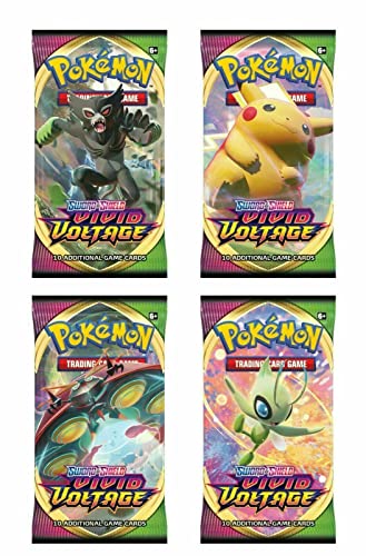 Pokémon | Pokemon TCG: Sword & Shield 4 paquetes de refuerzo de voltaje vivo x4 | Juego de cartas | Uno de cada arte + TitanCards Toploader