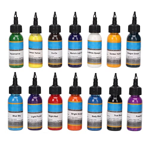 14 Piezas Tinta De Tatuaje Pigmento De Tatuaje 14 Colores Set Botella Tintas De Tatuaje Kit De Pigmento Suministro De Color De Tatuaje Original Color Primario Microblading Pigmento Set