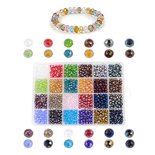 1200 Cuentas Cristal Facetado 6 mm, Cuentas de Vidrio Facetado, Cuentas de Vidrio de Crista, 24 cuentas de Colores Mezclados, con Caja de Almacenamiento, para Hacer Pulseras, Collares, Joyería