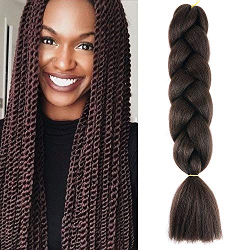 60cm Pelo Sintetico para Trenzas Africanas Extensiones de Cabello Jumbo Braids Crochet Braiding Hair Extensions 1PCS (Marrón medio)